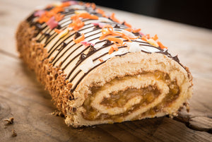 Buchweizen-Biskuitrolle mit Bratapfel-Füllung
