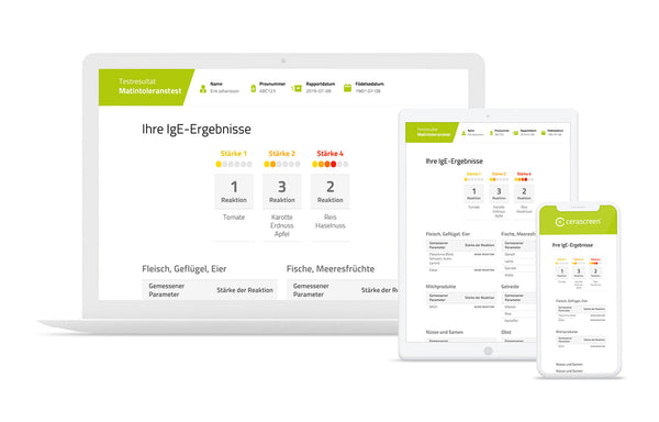 Vorschau des Testergebnisses des Lebensmittel-Reaktionstests von cerascreen