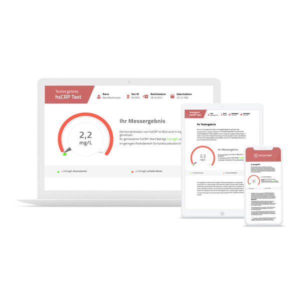 Vorschau des Testergebnisses des hsCRP Tests von cerascreen